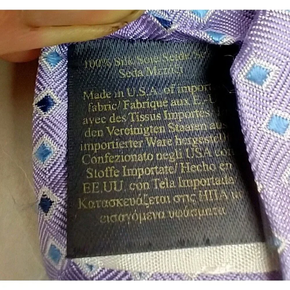 Brooks Brothers Mens Silk Necktie Lavender Blue Geometric‎ Textured Jacquard Tie